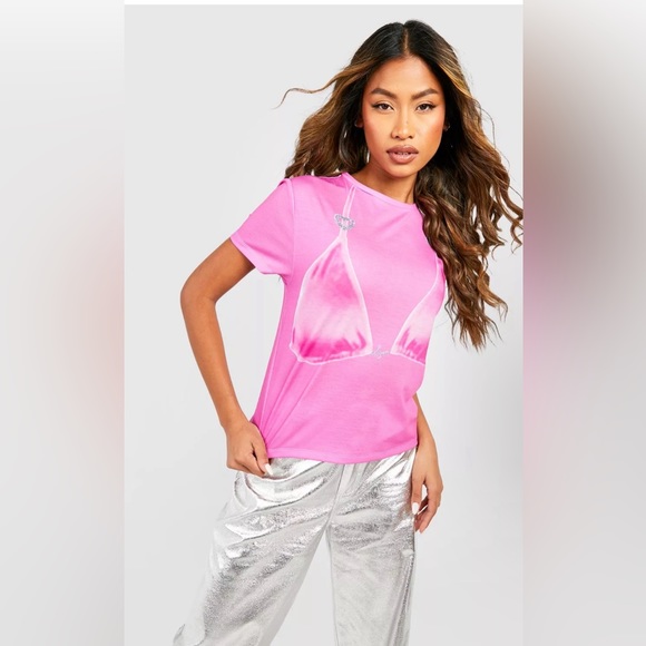 RHINESTONE HEART PRINTED BRALETTE T-SHIRT - Picture 3 of 4